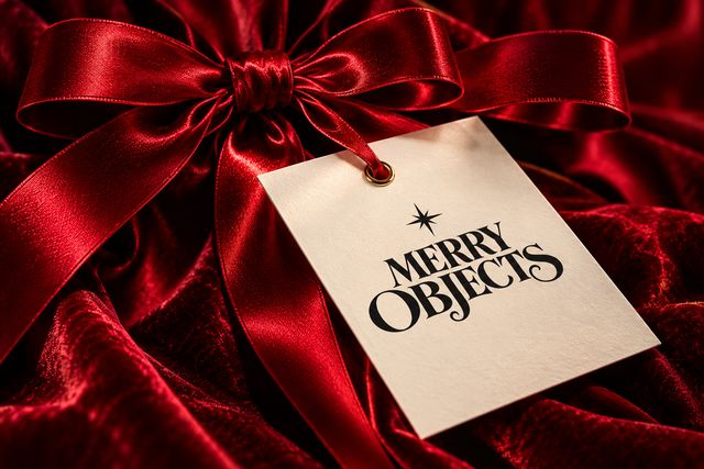 Merry-Objects-Geschenkanhänger mit roter Schleife auf Samt