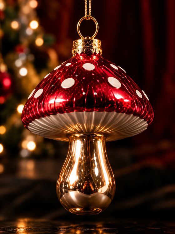 Fliegenpilz-Christbaumschmuck in Rot und Gold