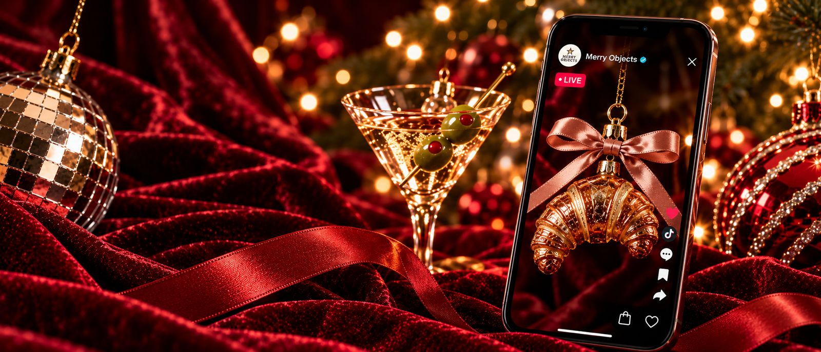 Merry Objects TikTok Live Shop mit Croissant-Weihnachtskugel